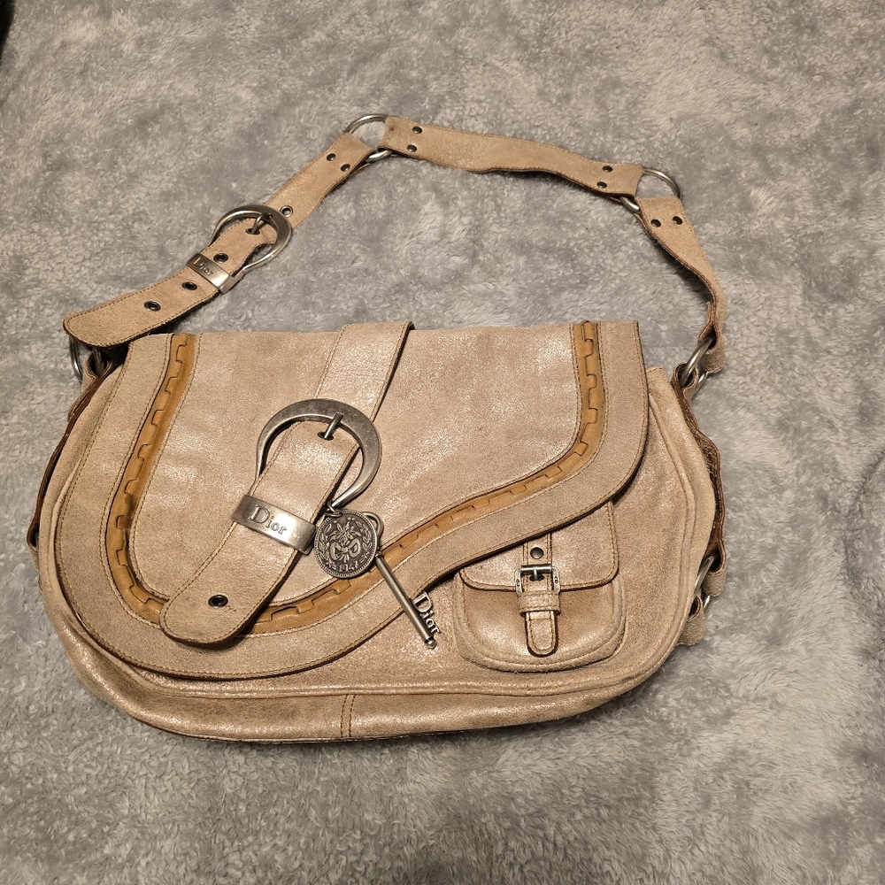 Dior  Gaucho Vintage BAG 2005 (I Believe) Beige/ Metallic Leather Shoulder Bag